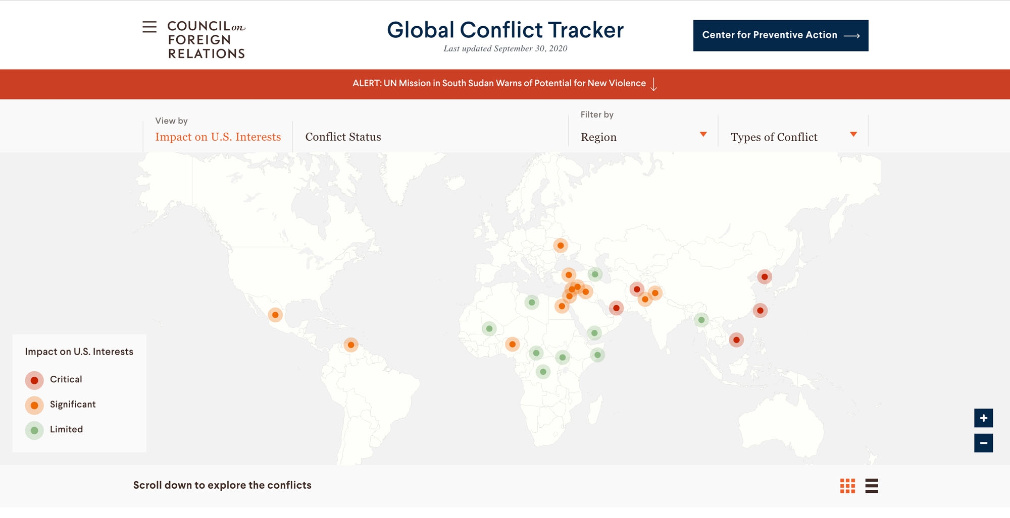 CFR launches the “<a href='https://www.cfr.org/global-conflict-tracker/?category=us'>Global Conflict Tracker</a>,” an interactive web-based guide to ongoing conflicts around the world