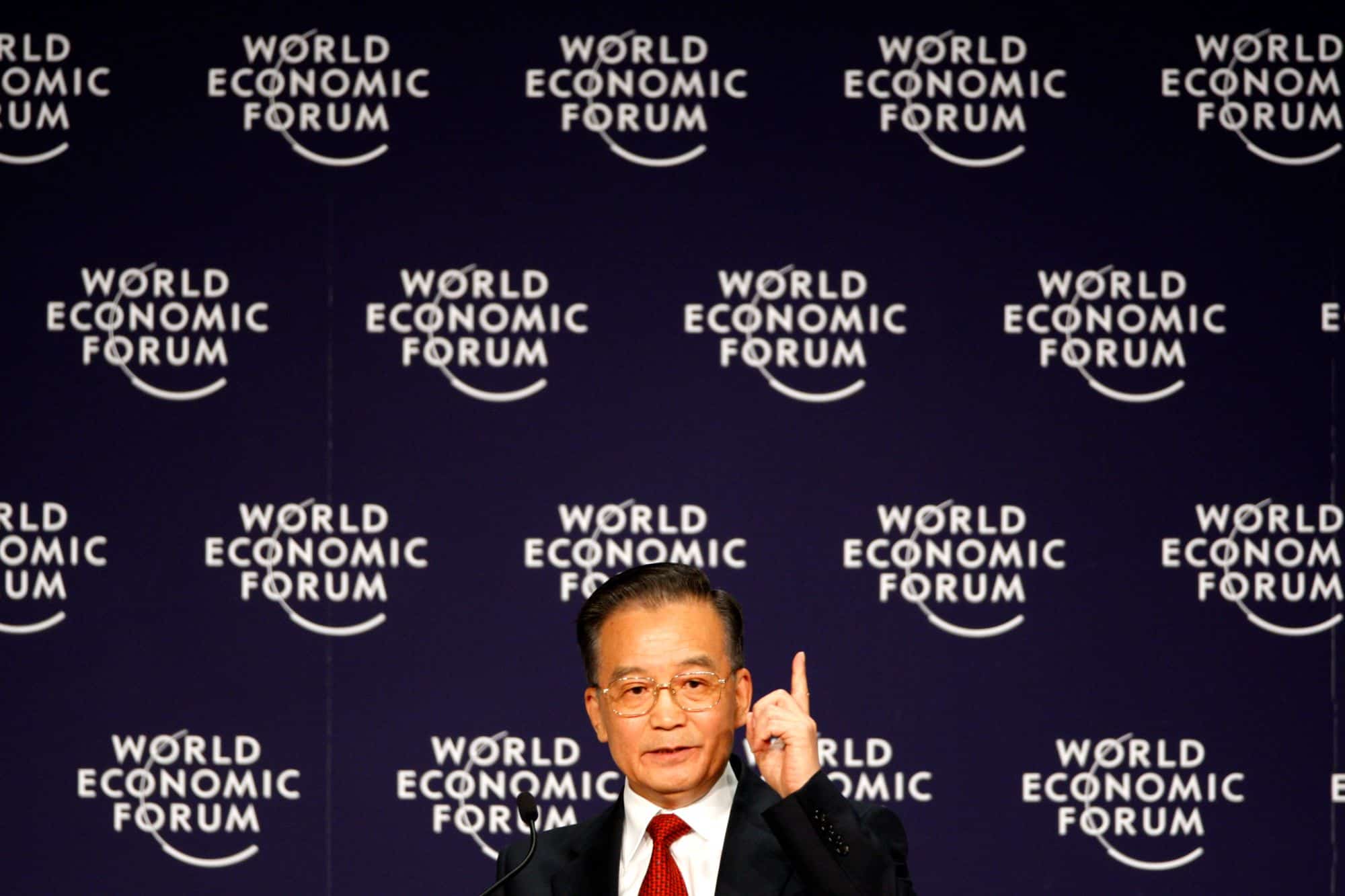 Chinese Premier Wen Jiabao speaks at the World Economic Forum as the global financial crisis spirals out of control, in September 2008.