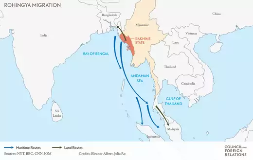 Map of Rohingya migration routes